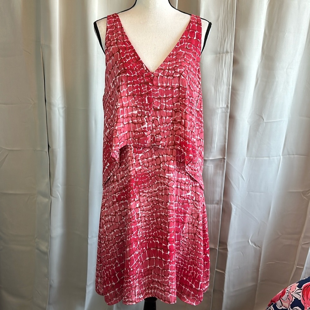 Popover Shift  Backless White House Black Market Pink Print Layered Dress Large
